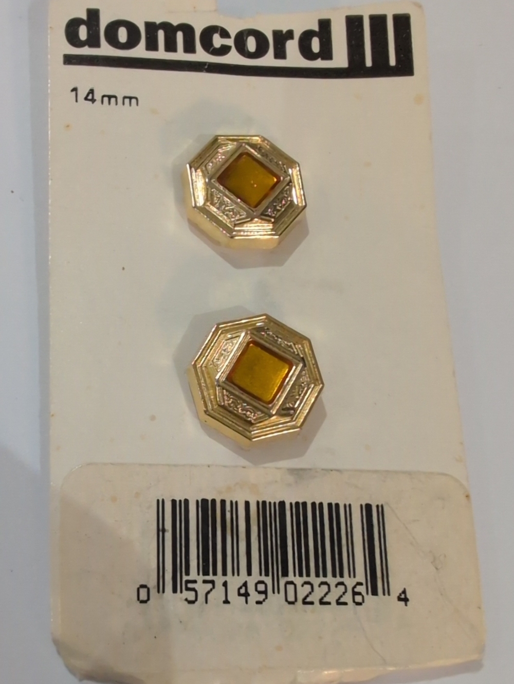 Vintage 80s Gold-Tone Geometric Buttons with Yellow Center Set Of 2